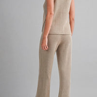 Ribbed Knit Lounge Set – Sleeveless Button Top & Wide Leg Pants