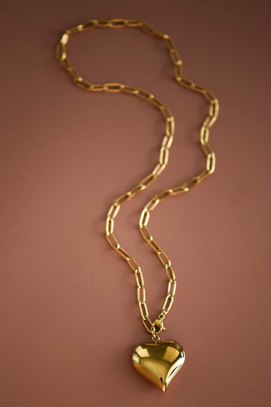 Heart Pendant Large Gold Choker Necklace Big Heart Gold