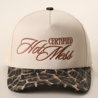 Leopard brim embroidered trucker hat, front product view