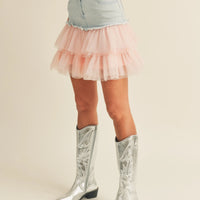 Denim Mini Skirt with Tulle