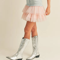 Denim Mini Skirt with Tulle