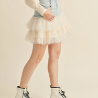 Denim Mini Skirt with Tulle