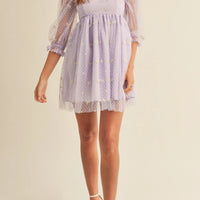 Swiss Dot Mesh Sleeve Dress
