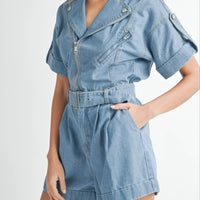 Moto Collar Denim Romper