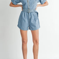 Moto Collar Denim Romper