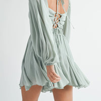 Back Lace Up Ruffle Mini Dress