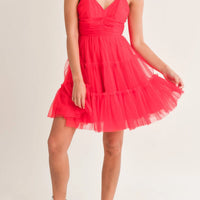Tulle Mesh Bow Back Mini Dress