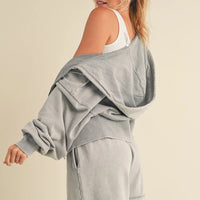 Mineral Washed Zip Up Cropped Hoodie