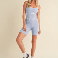 Trim Detail Active Romper in Blue