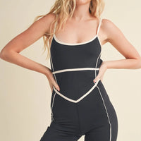 Trim Detail Active Romper in Black