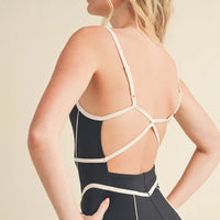 Trim Detail Active Romper in Black