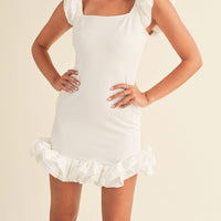 White Ruffle Detail Mini Bodycon Dress