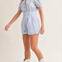 Striped Cute Collared Romper