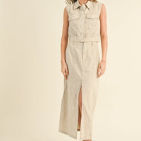 Linen Front Slit Maxi Skirt
