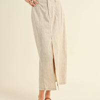 Linen Front Slit Maxi Skirt