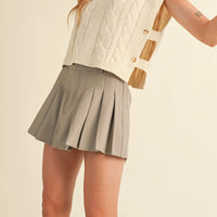 Contrast Waist band Pleated Mini Skirt