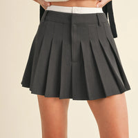 Contrast Waist band Pleated Mini Skirt