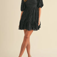Jacquard Bow & Pearl Detail Mesh Dress