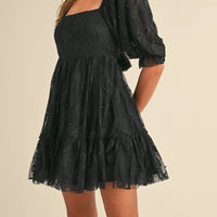 Jacquard Bow & Pearl Detail Mesh Dress