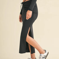 Ruched Side Slit Maxi Skirt