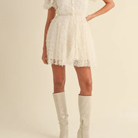 Textured Mesh Puff Sleeve Babydoll Dress