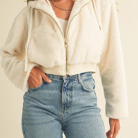 Faux Fur Hoodie Crop Jacket