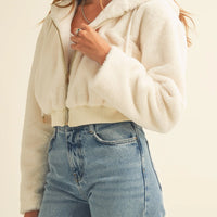 Faux Fur Hoodie Crop Jacket