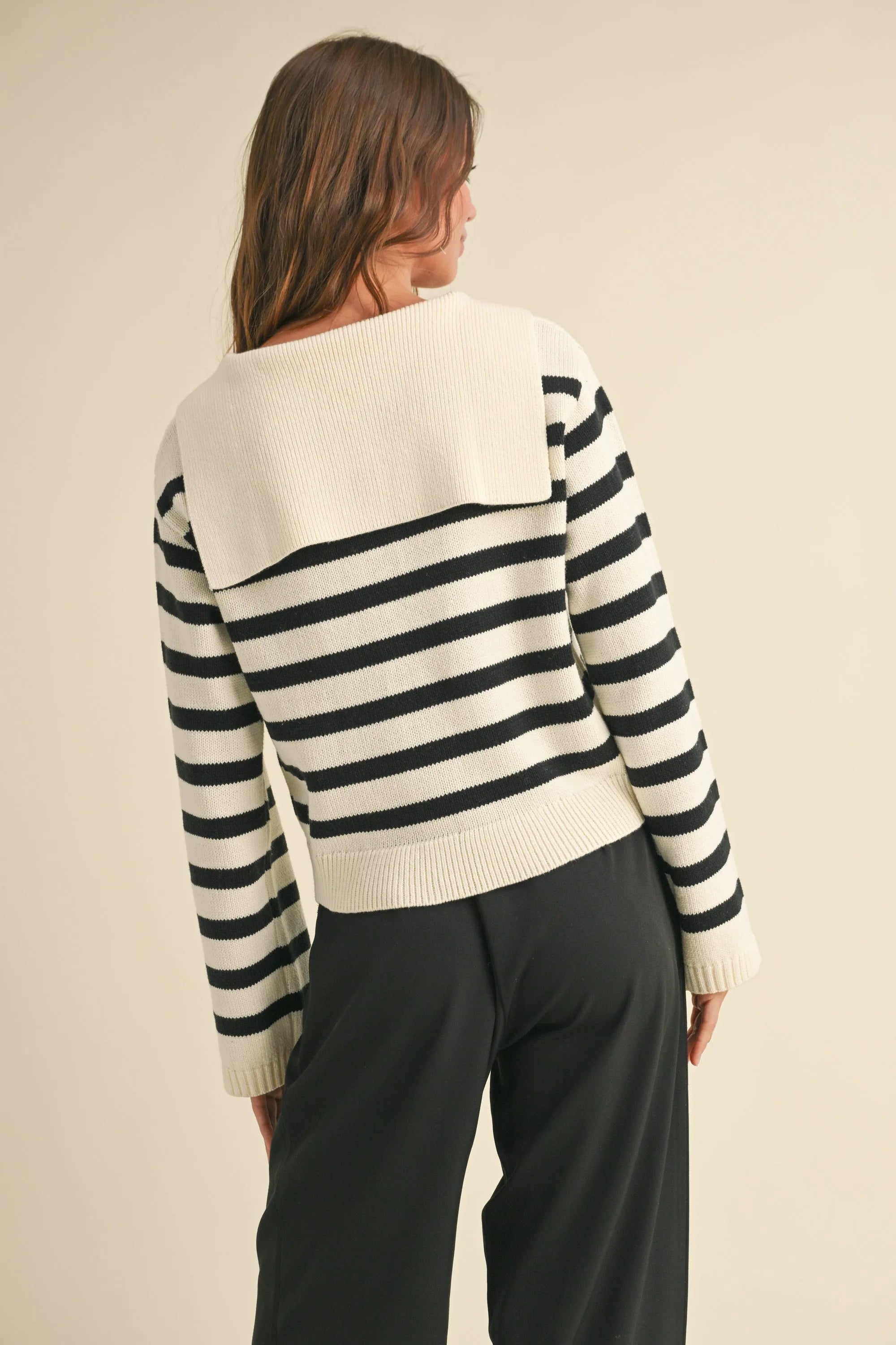Striped Lace-Up Sailor Collar Sweater – Nautical Chic | Evercado