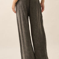 Pleated Wide Leg Light Denim Pants