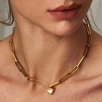 Gold Safety Pin Link Chain Necklace