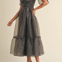 Leopard Print Tie Shoulder Organza Maxi Dress