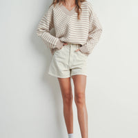 Checker V neck Cozy Sweater
