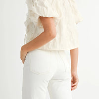 Textured Scallop Puff Sleeve Blouse Top
