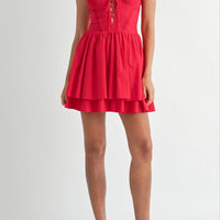 Red Lovely Lace Up Corset Mini Dress