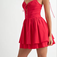 Red Lovely Lace Up Corset Mini Dress