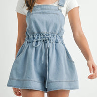 Denim Drawstring Overall Romper