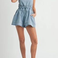 Denim Drawstring Overall Romper