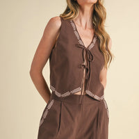 Embroidered Vest and Wide Leg Pants Set