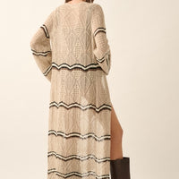 Boho Striped Crochet Long Cardigan Kimono