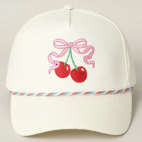 Cherry Ribbon Embroidery Trucker Hat