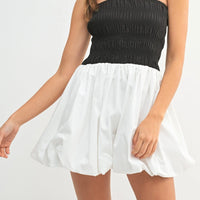 Two-Tone Strapless Bubble Mini Dress