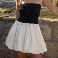 Two-Tone Strapless Bubble Mini Dress