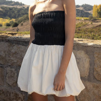 Two-Tone Strapless Bubble Mini Dress
