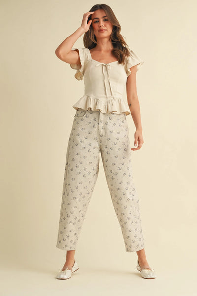 Vintage Floral Denim Pants