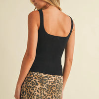 Button Front Ribbed Knit Tank