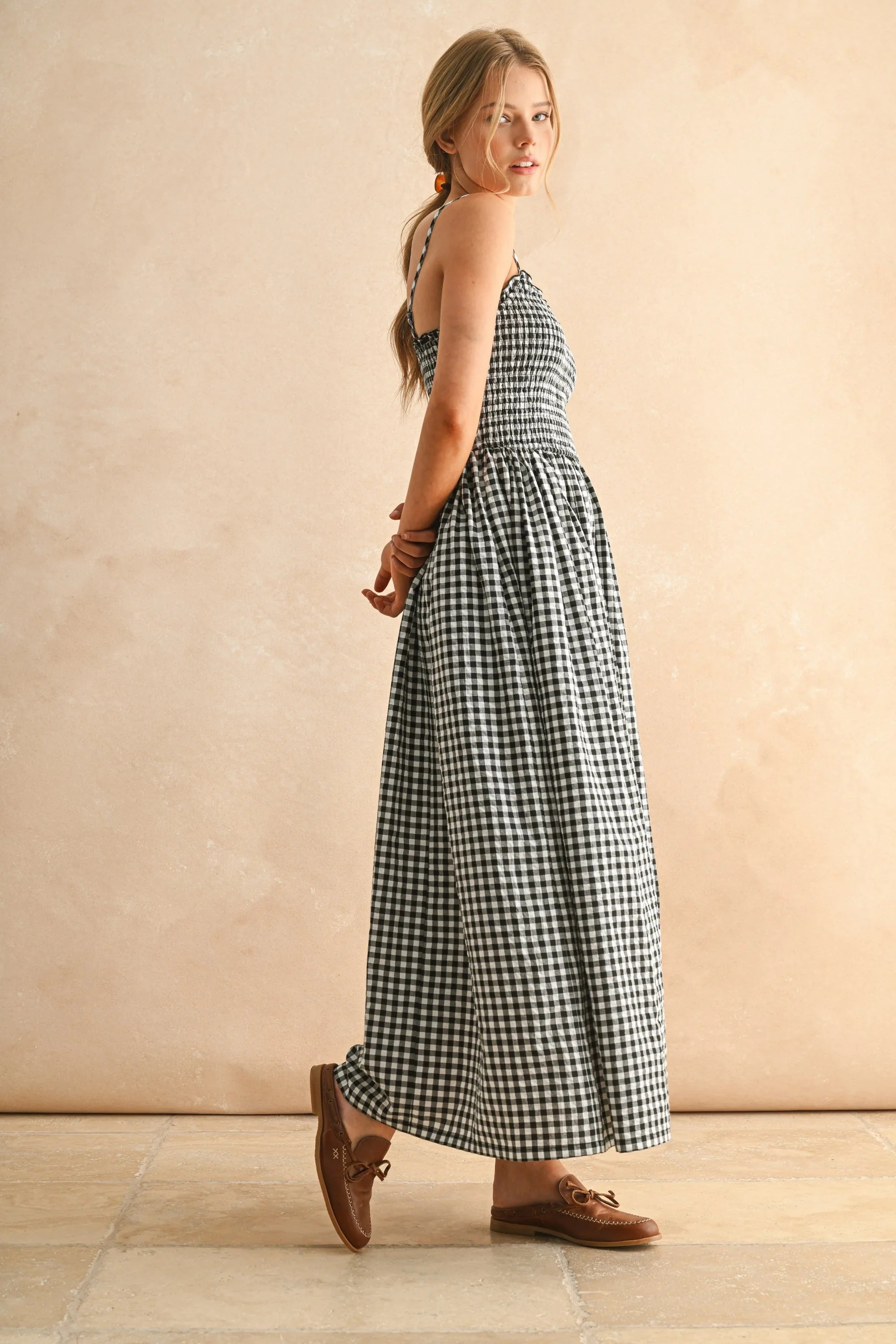 Gingham Smocked Maxi Dress Black / M Gingham Smocked Maxi Dress Black / M