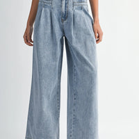 High-Waisted Pleated Wide-Leg Jeans