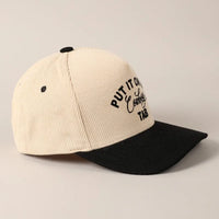 Put It On My Cowboy's Tab Two-Tone Corduroy Cap