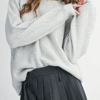 Back Bow Detail Open Slit Knit Pullover Sweater