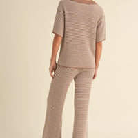Striped Collared Knit Top & Wide Pants Set